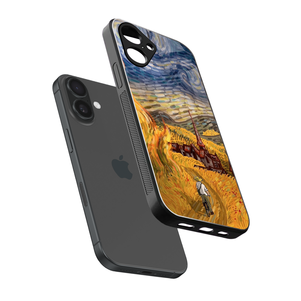 Starry Ride sleek iPhone 16 cover with tempered glass back and TPU edges