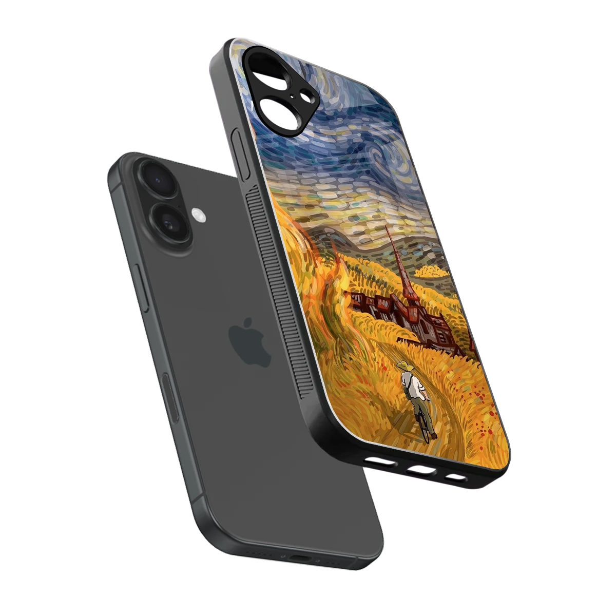 Starry Ride sleek iPhone 16 cover with tempered glass back and TPU edges