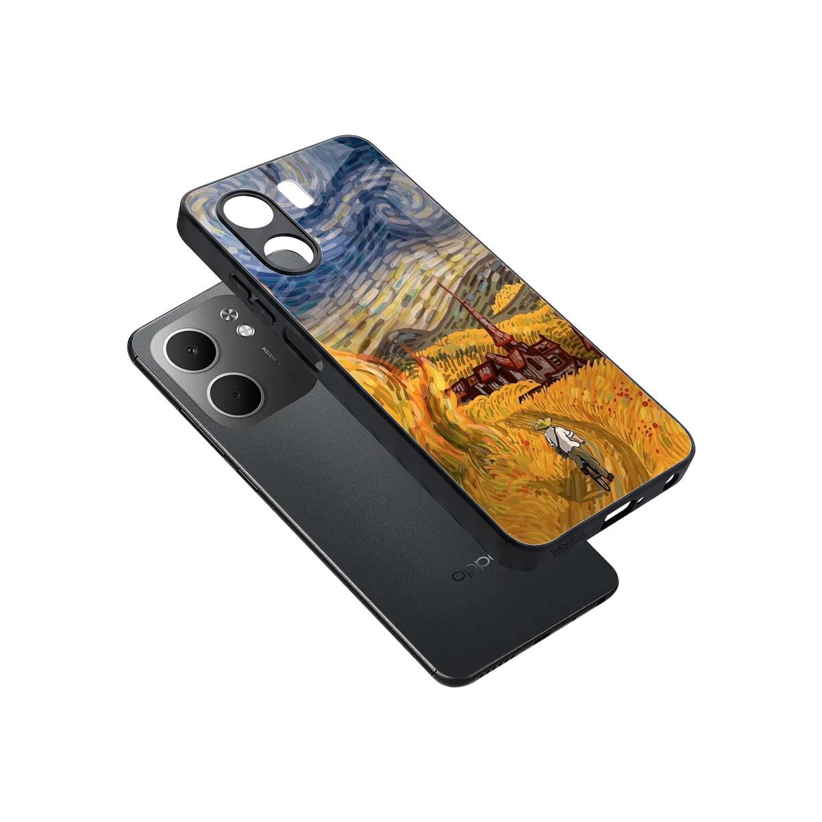 Starry Ride sleek oppo a5x 5g cover with tempered glass back and TPU edges