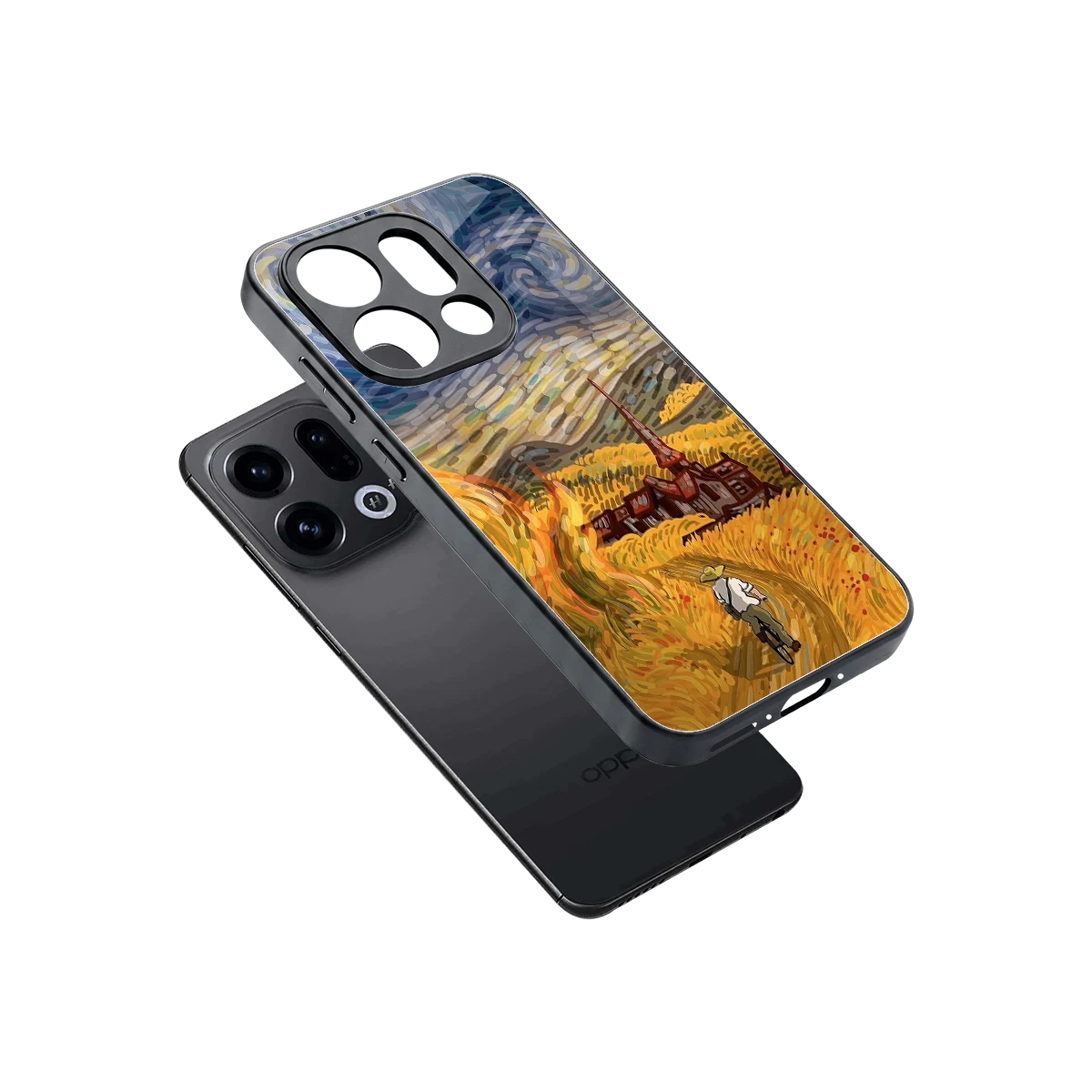 Starry Ride sleek oppo find x9 cover with tempered glass back and TPU edges