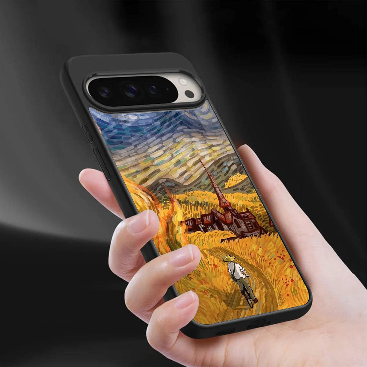 Starry Ride sleek google pixel 9 pro xl cover with tempered glass back and TPU edges