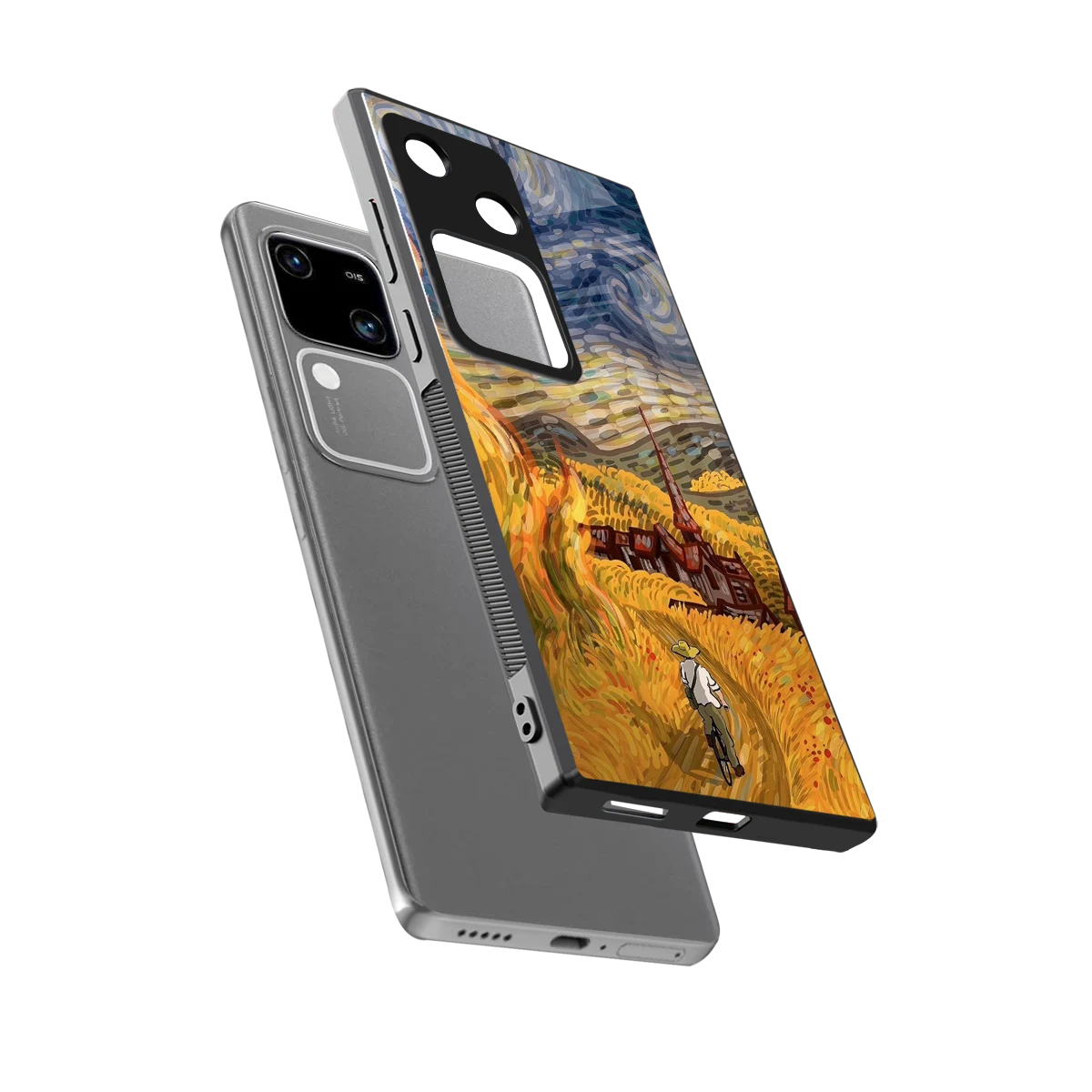 Starry Ride sleek vivo v30 cover with tempered glass back and TPU edges