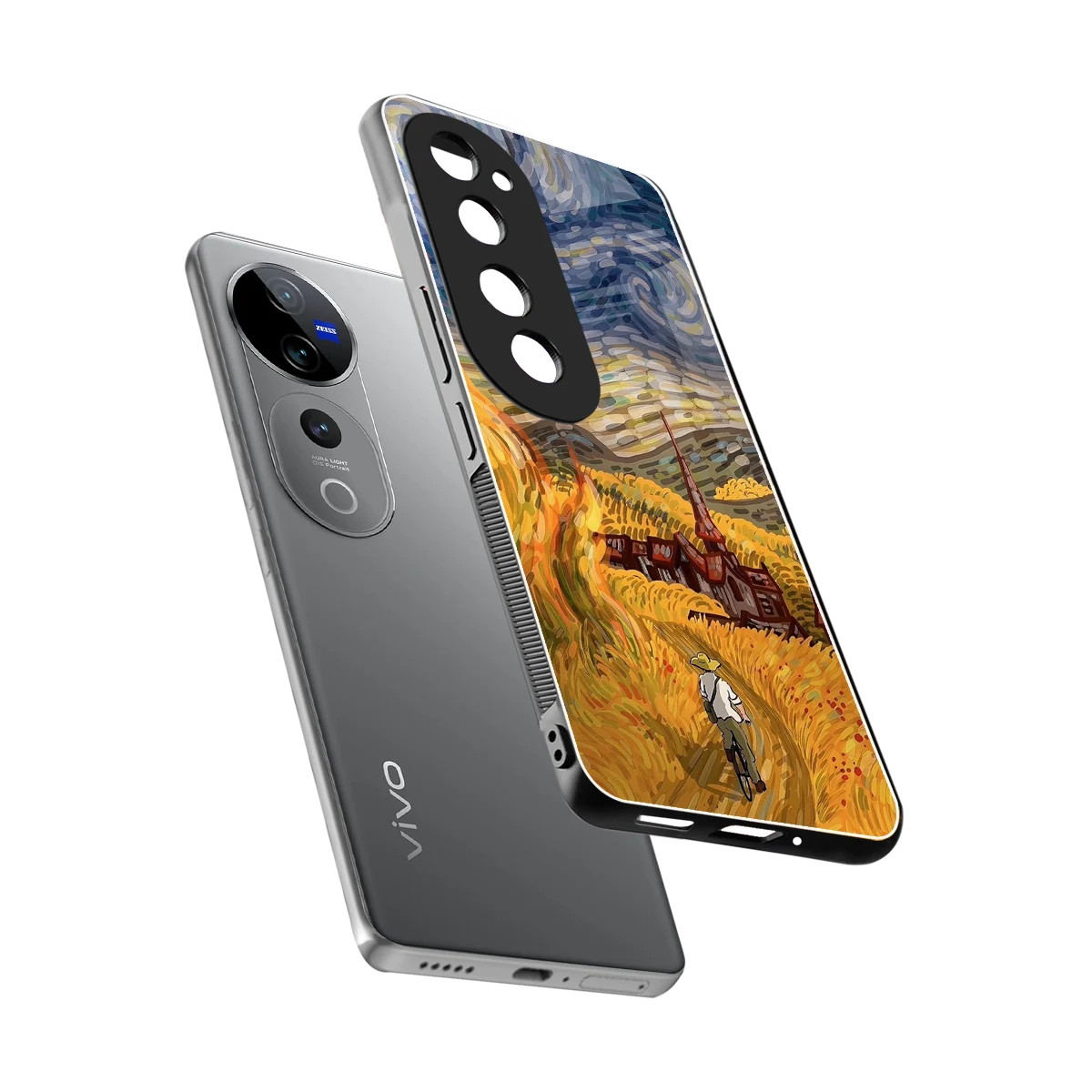 Starry Ride sleek vivo v40 pro cover with tempered glass back and TPU edges