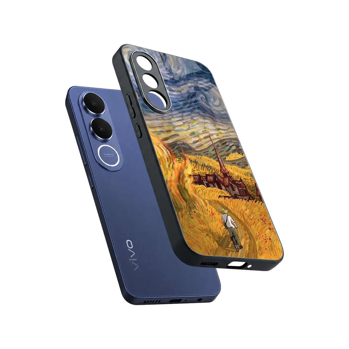 Starry Ride sleek vivo v70 fe cover with tempered glass back and TPU edges