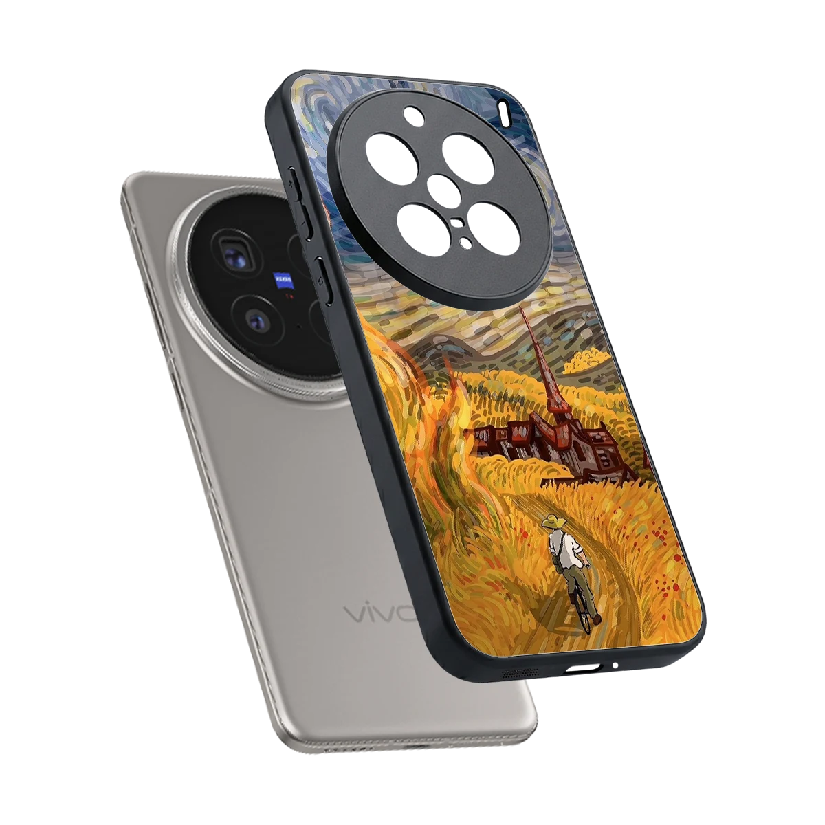 Starry Ride sleek vivo x200 pro cover with tempered glass back and TPU edges
