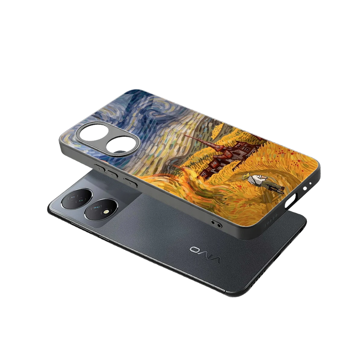 Starry Ride sleek Vivo-y100 cover with tempered glass back and TPU edges