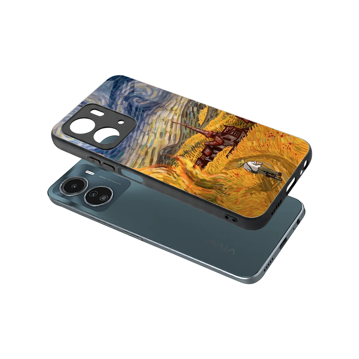 Starry Ride sleek vivo y16 cover with tempered glass back and TPU edges