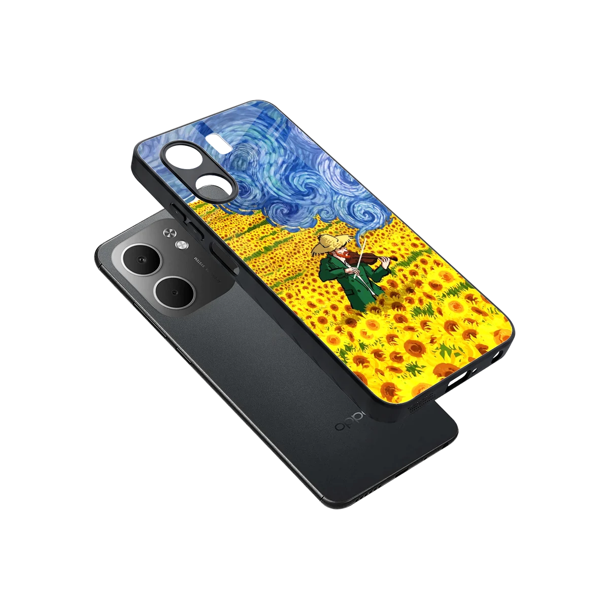 Starry Strings sleek oppo a5x 5g cover with tempered glass back and TPU edges
