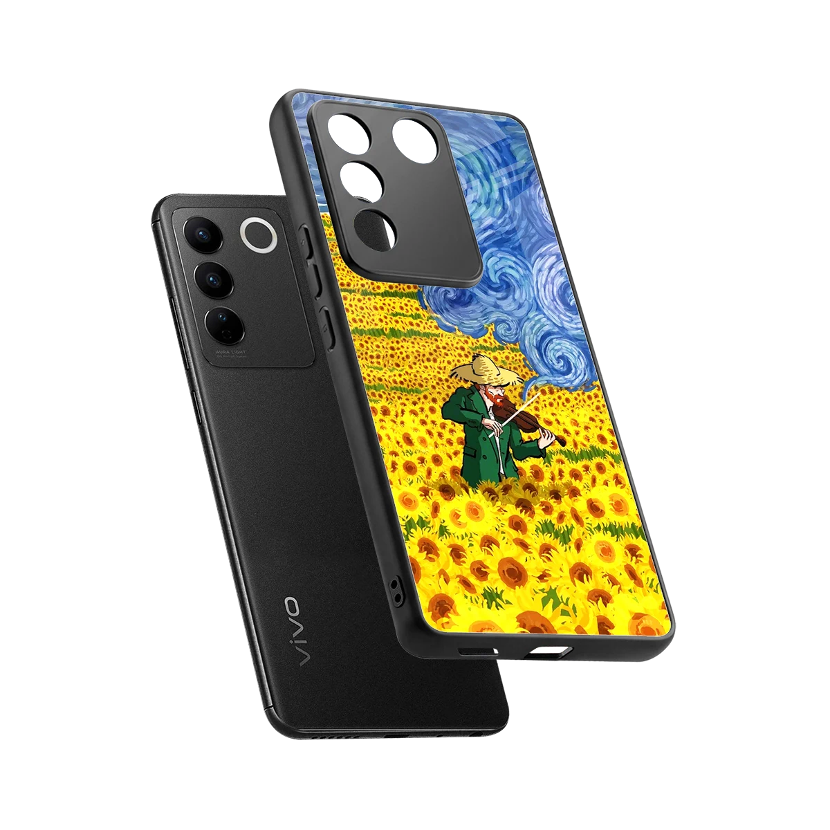 Starry Strings sleek vivo v27 5g cover with tempered glass back and TPU edges