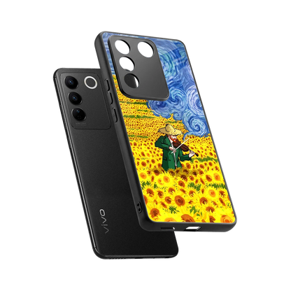 Starry Strings sleek vivo v27 5g cover with tempered glass back and TPU edges