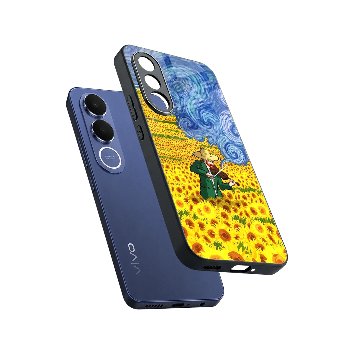 Starry Strings sleek vivo v70 fe cover with tempered glass back and TPU edges