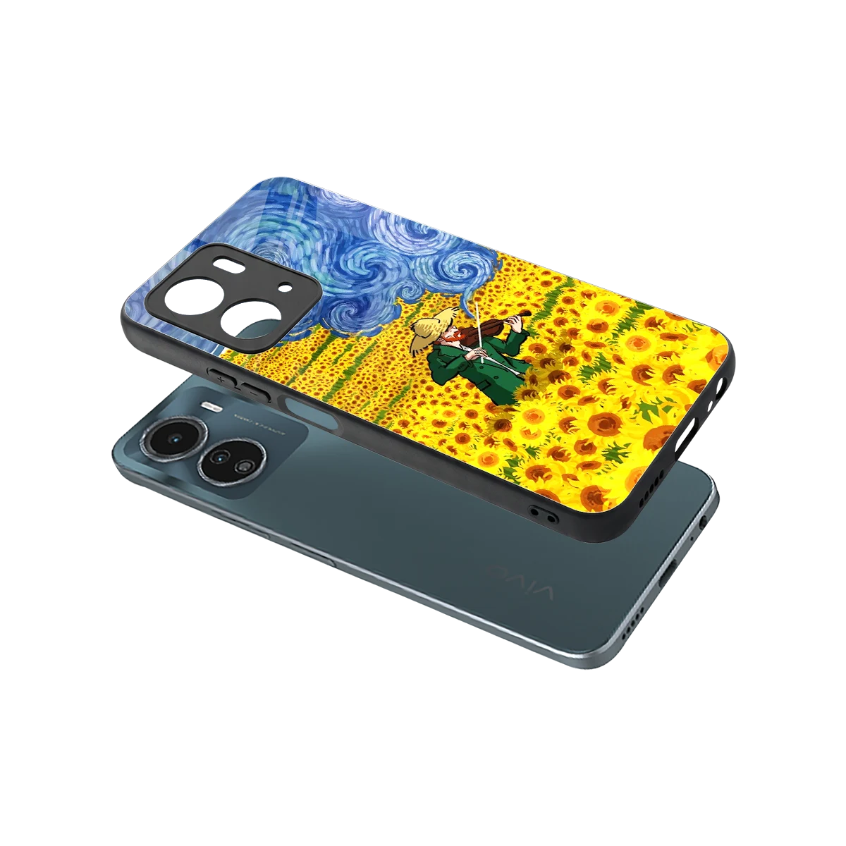Starry Strings sleek vivo y16 cover with tempered glass back and TPU edges