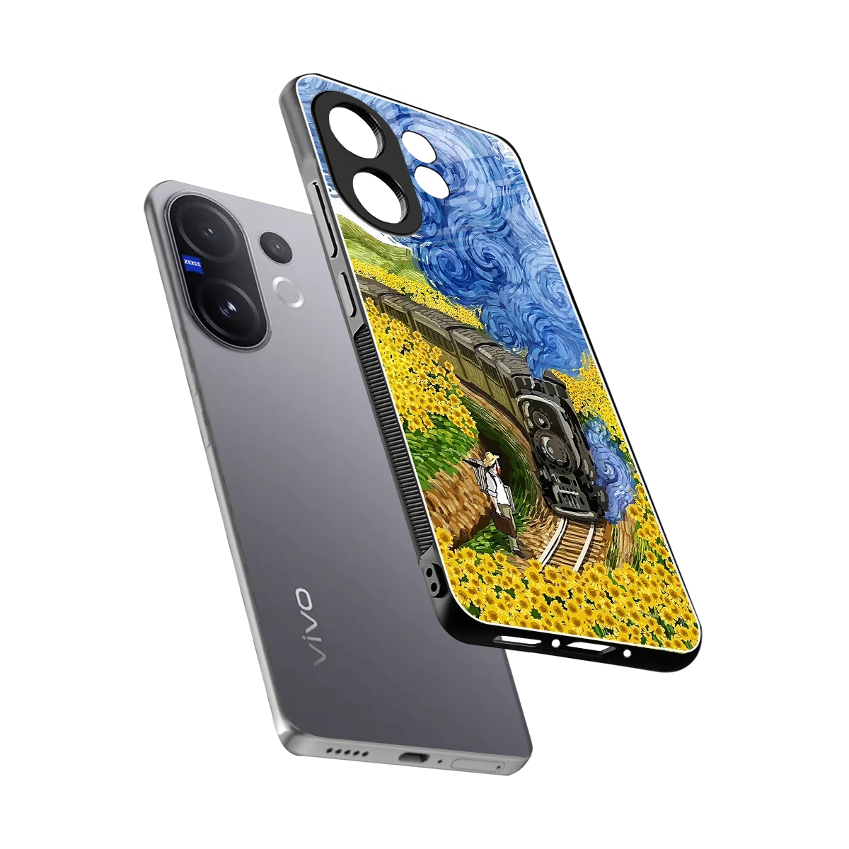Starry Wait sleek vivo v60 cover with tempered glass back and TPU edges