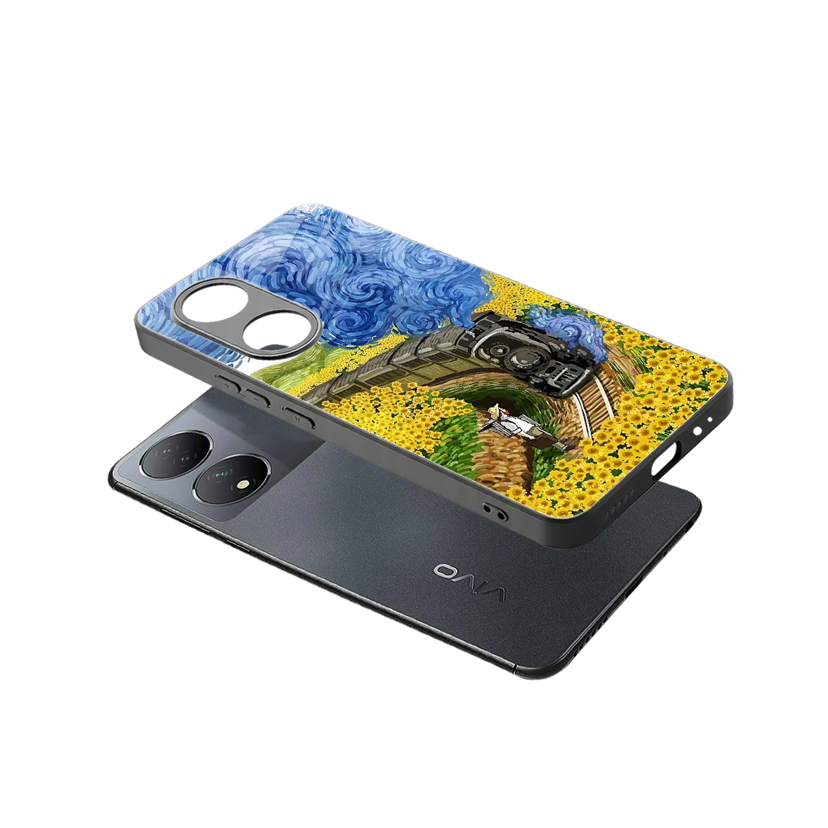 Starry Wait sleek Vivo-y100 cover with tempered glass back and TPU edges