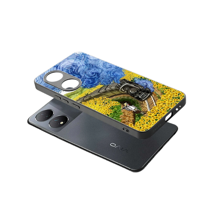 Starry Wait sleek Vivo-y100 cover with tempered glass back and TPU edges