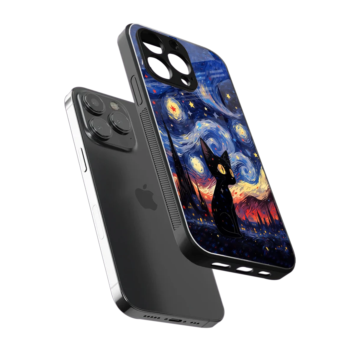 Starry Whiskers sleek iphone 13 pro cover with tempered glass back and TPU edges