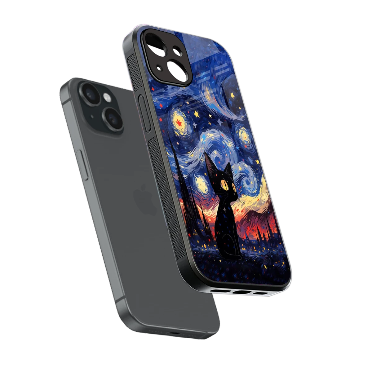 Starry Whiskers sleek iphone 13 cover with tempered glass back and TPU edges