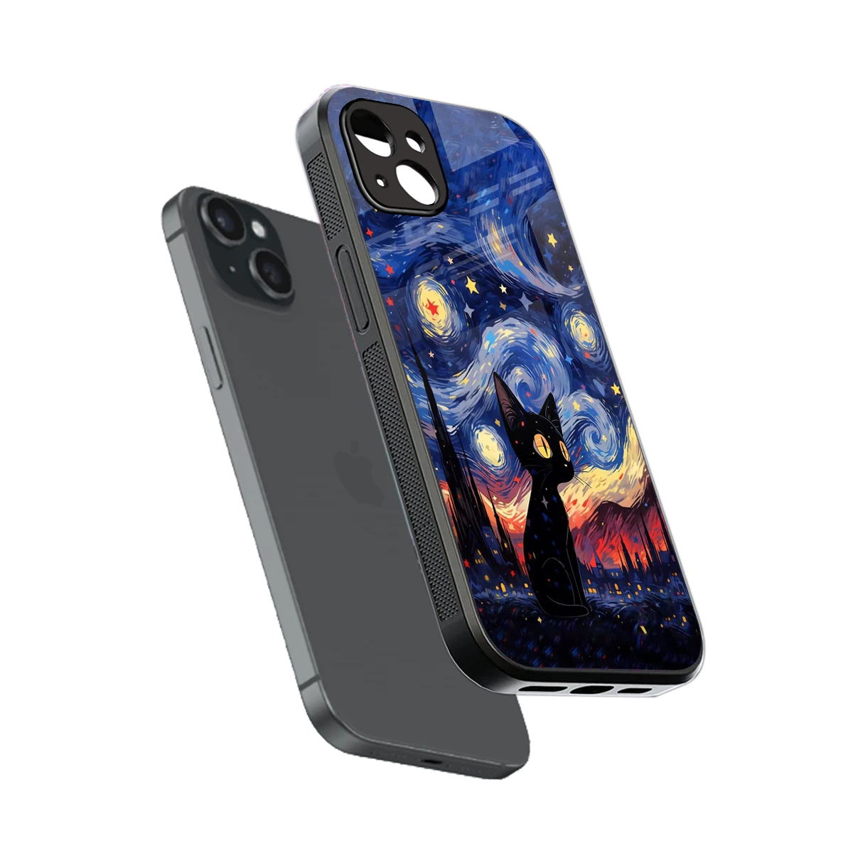 Starry Whiskers sleek iphone 14 plus cover with tempered glass back and TPU edges