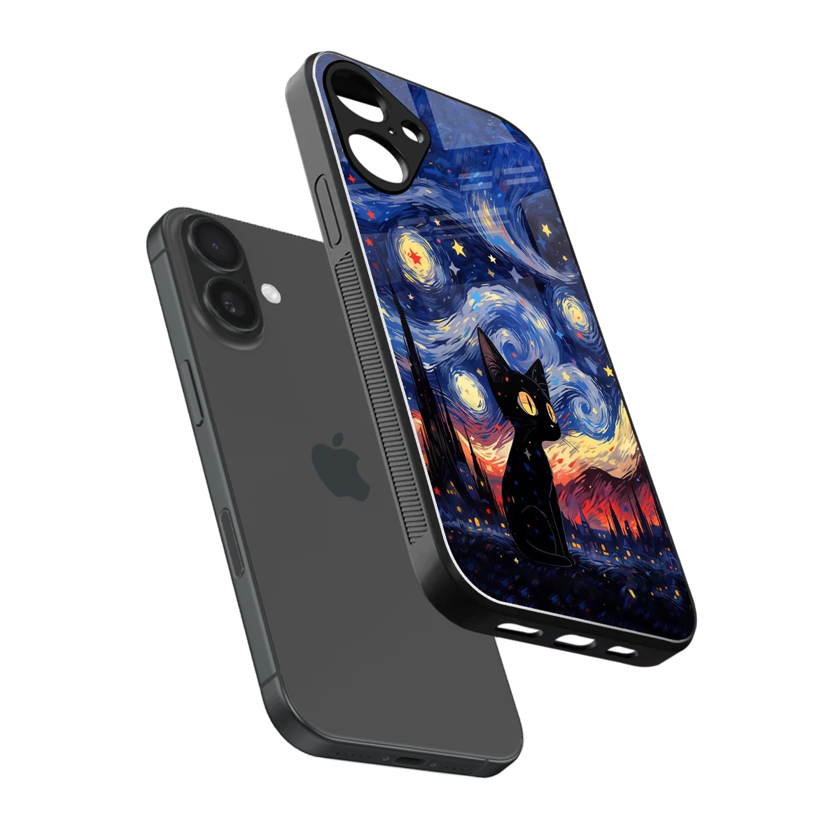Starry Whiskers sleek iphone 16 plus cover with tempered glass back and TPU edges