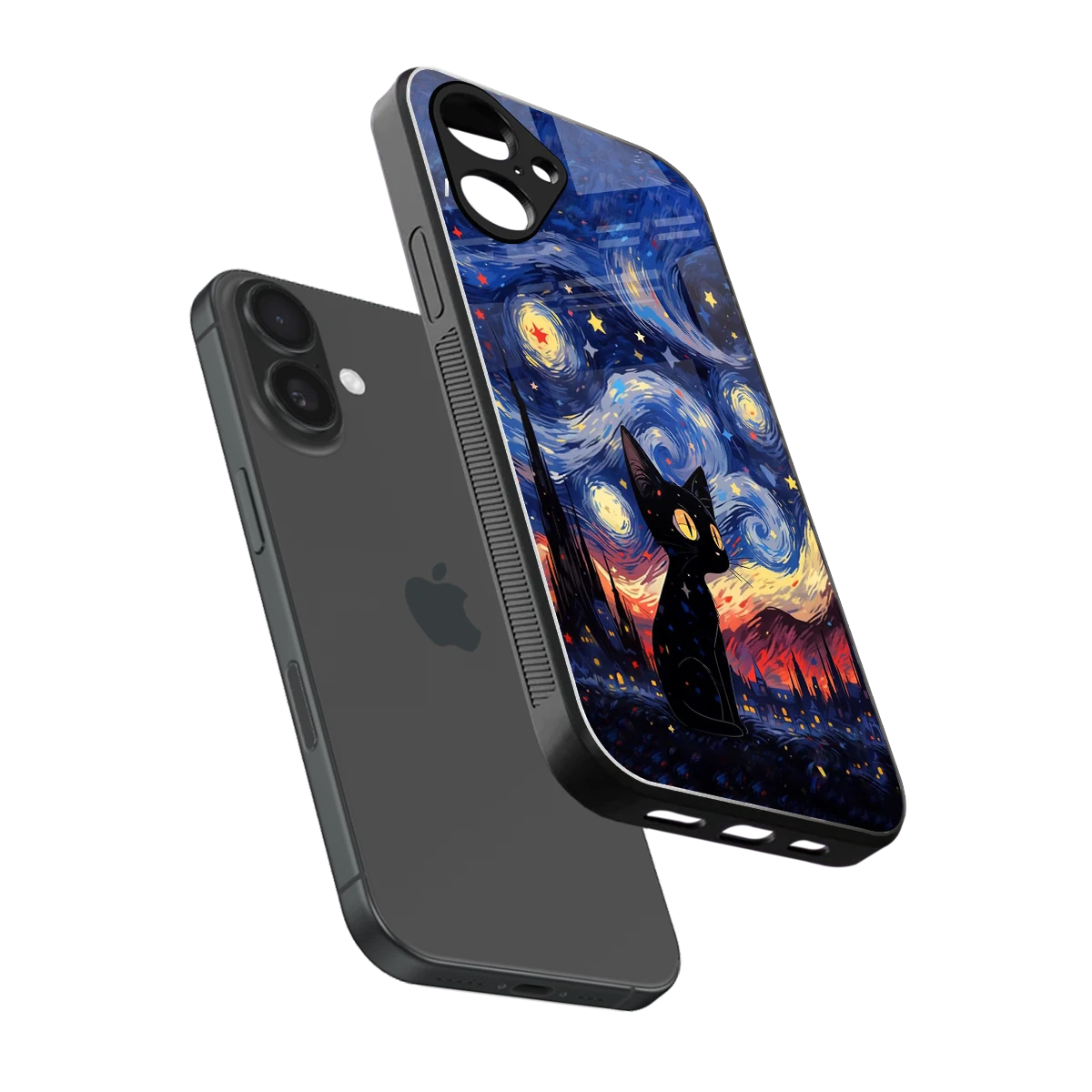 Starry Whiskers sleek iPhone 16 cover with tempered glass back and TPU edges