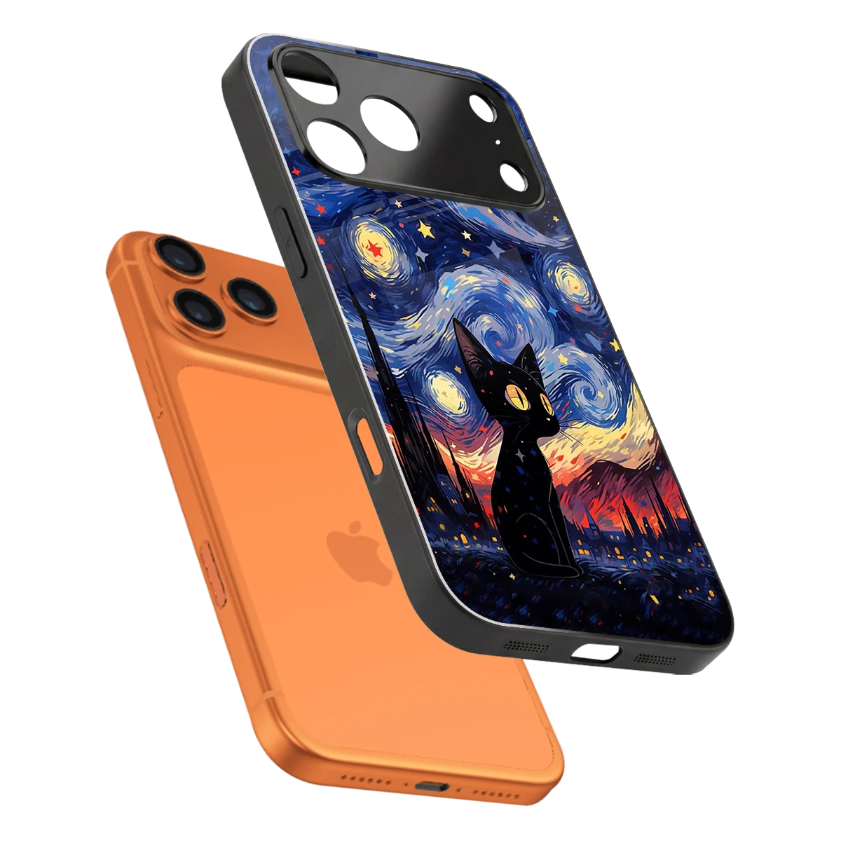 Starry Whiskers sleek iphone 17 pro cover with tempered glass back and TPU edges