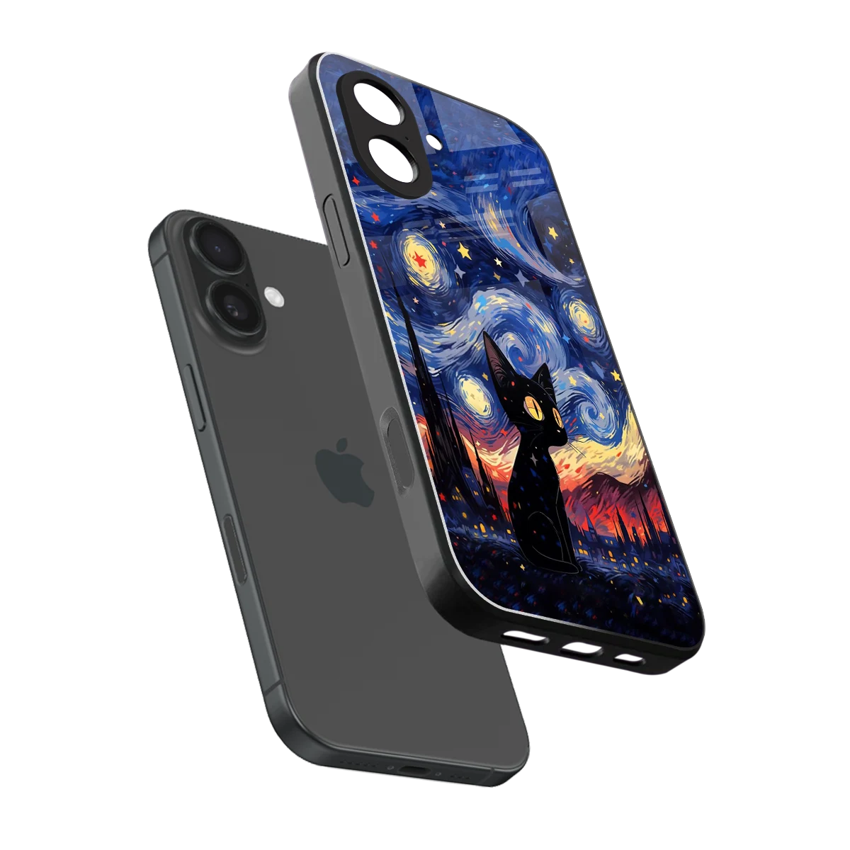 Starry Whiskers sleek iphone 17 cover with tempered glass back and TPU edges