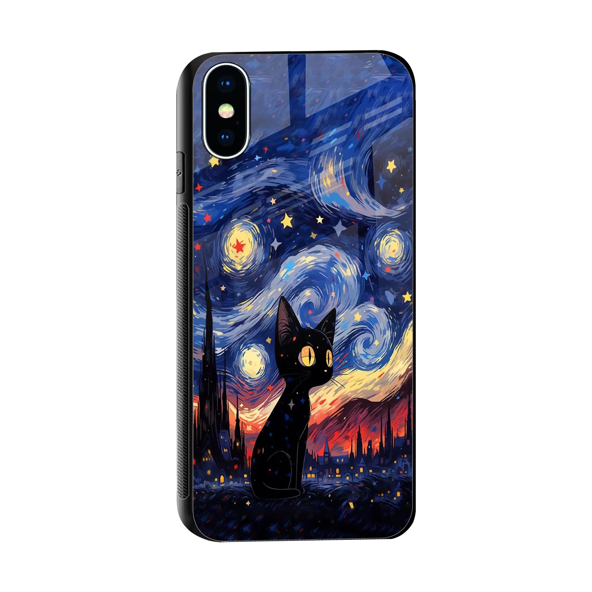 Starry Whiskers sleek iphone xs cover with tempered glass back and TPU edges