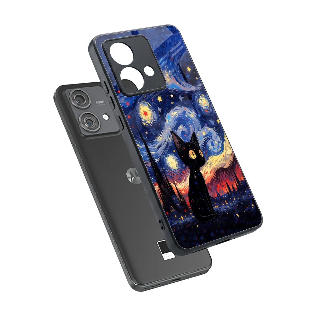 Starry Whiskers sleek motorola edge 40 neo 5g cover with tempered glass back and TPU edges