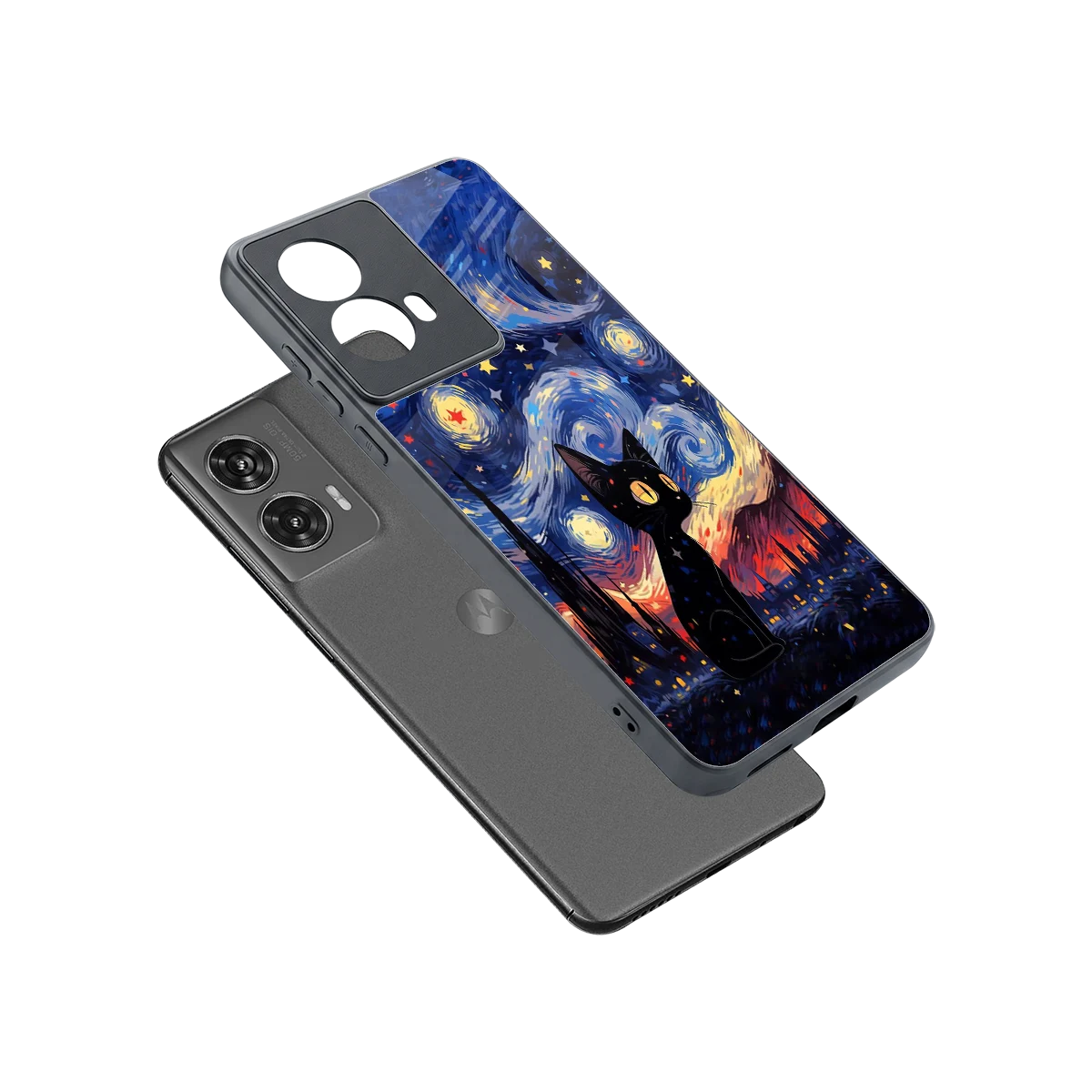 Starry Whiskers sleek motorola edge 50 fusion cover with tempered glass back and TPU edges