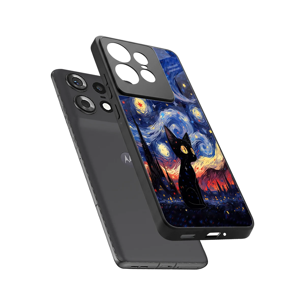Starry Whiskers sleek motorola edge 50 pro cover with tempered glass back and TPU edges