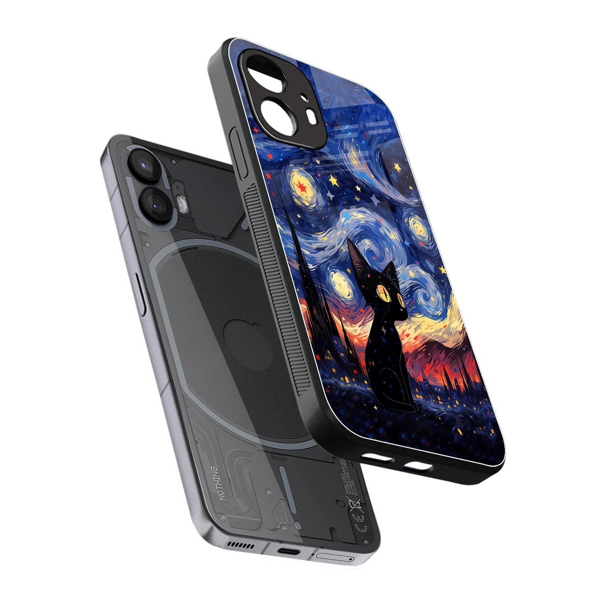 Starry Whiskers sleek nothing phone 2 cover with tempered glass back and TPU edges