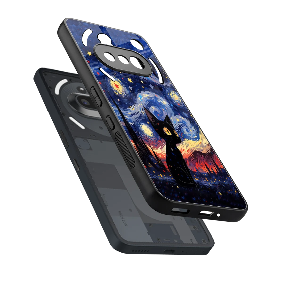 Starry Whiskers sleek nothing phone 3a cover with tempered glass back and TPU edges