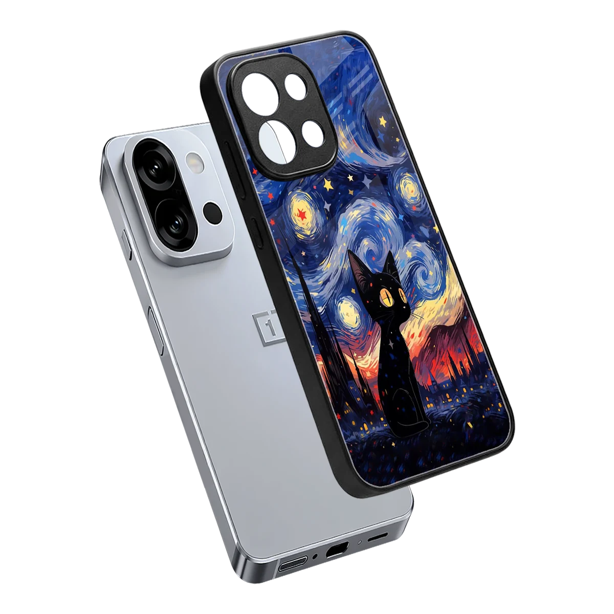 Starry Whiskers sleek oneplus 13s cover with tempered glass back and TPU edges