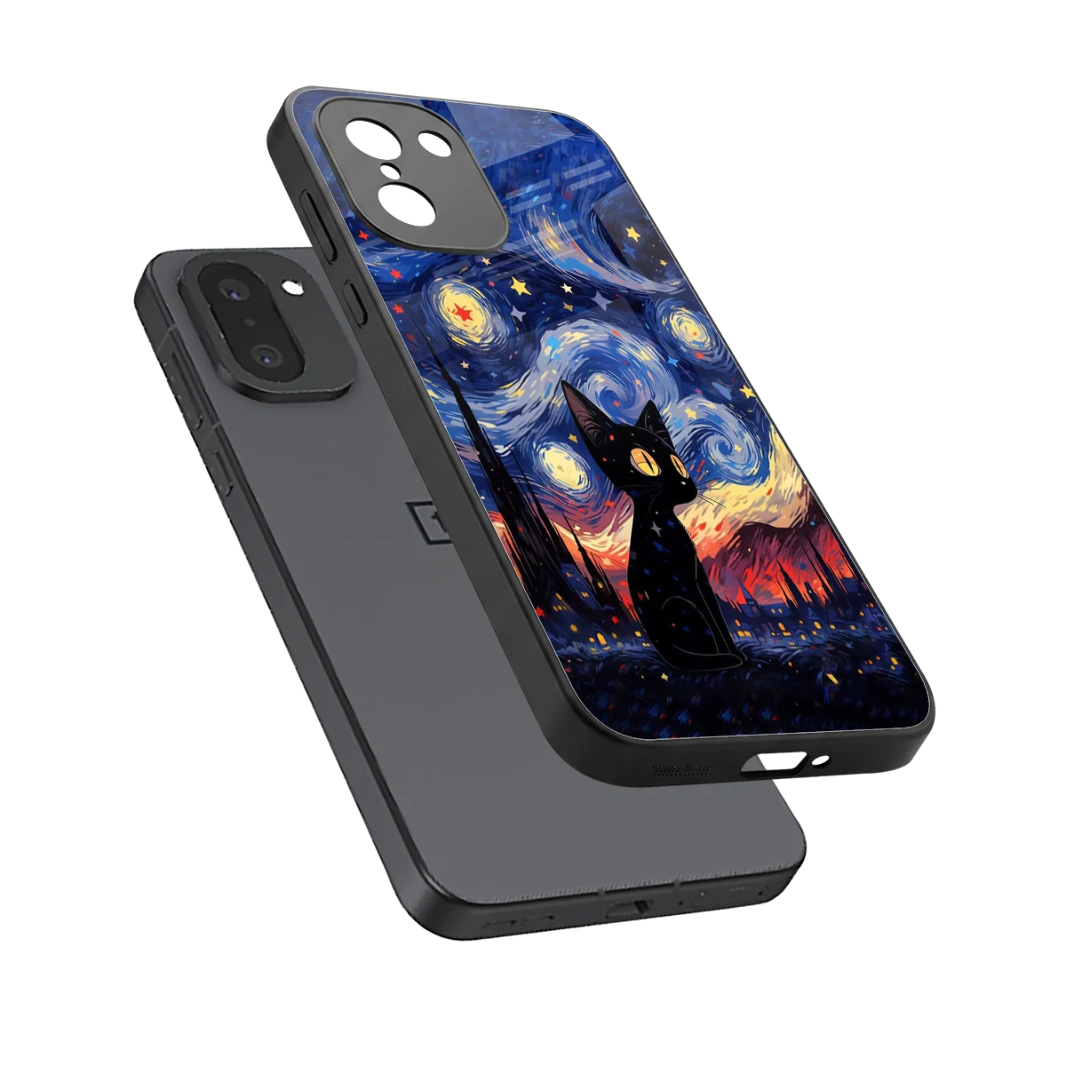 Starry Whiskers sleek oneplus 15r cover with tempered glass back and TPU edges