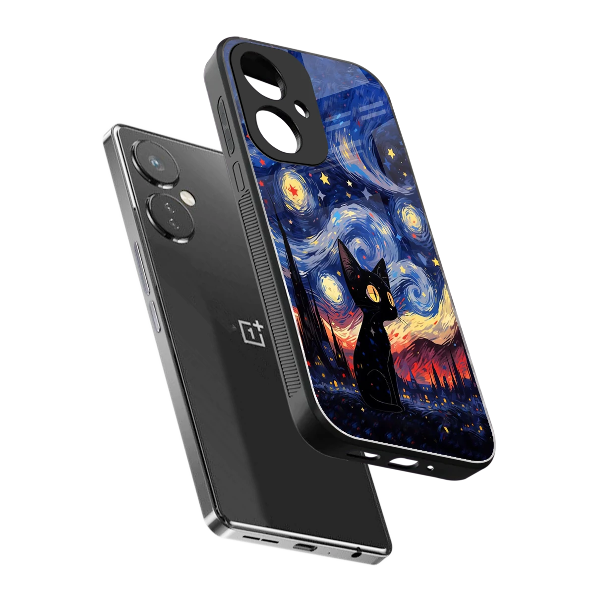 Starry Whiskers sleek oneplus nord ce 3 cover with tempered glass back and TPU edges
