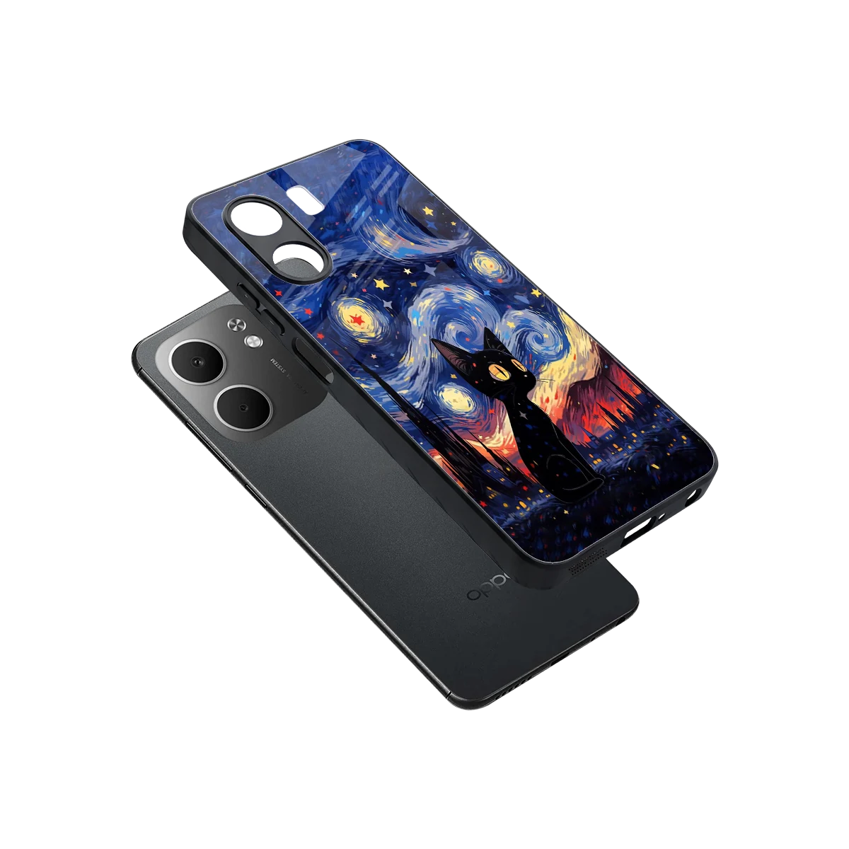 Starry Whiskers sleek oppo a5x 5g cover with tempered glass back and TPU edges