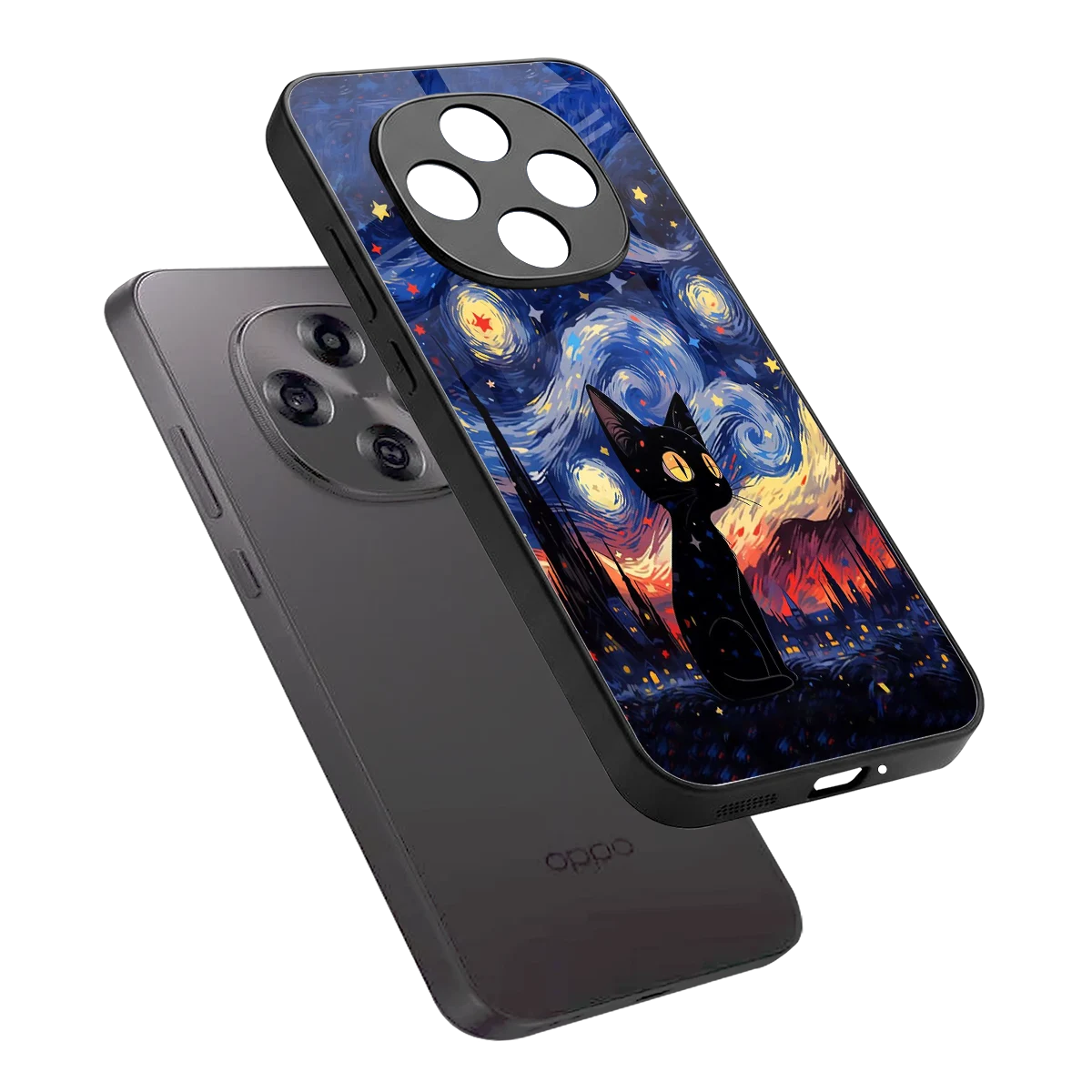 Starry Whiskers sleek oppo f31 pro 5g cover with tempered glass back and TPU edges