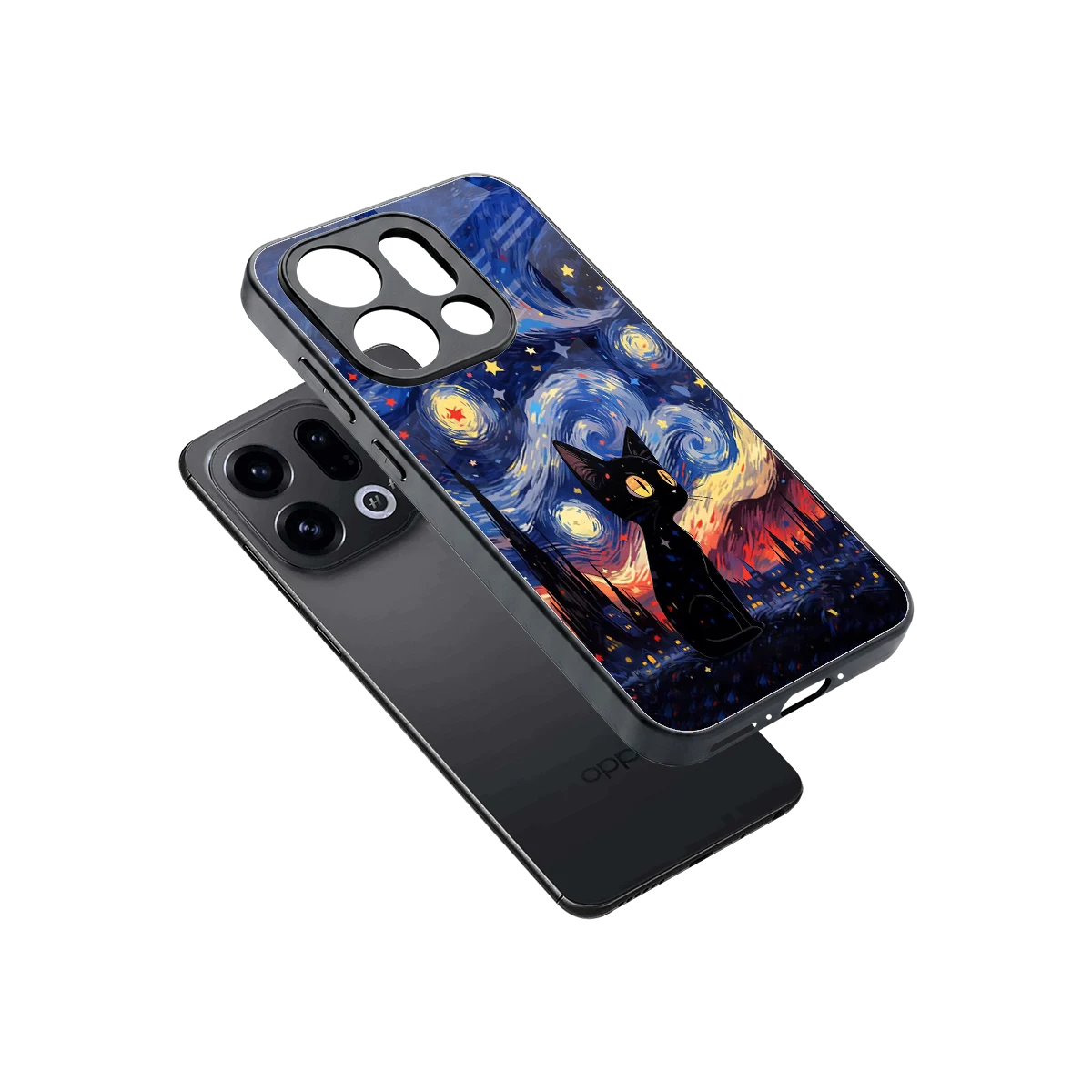 Starry Whiskers sleek oppo find x9 cover with tempered glass back and TPU edges