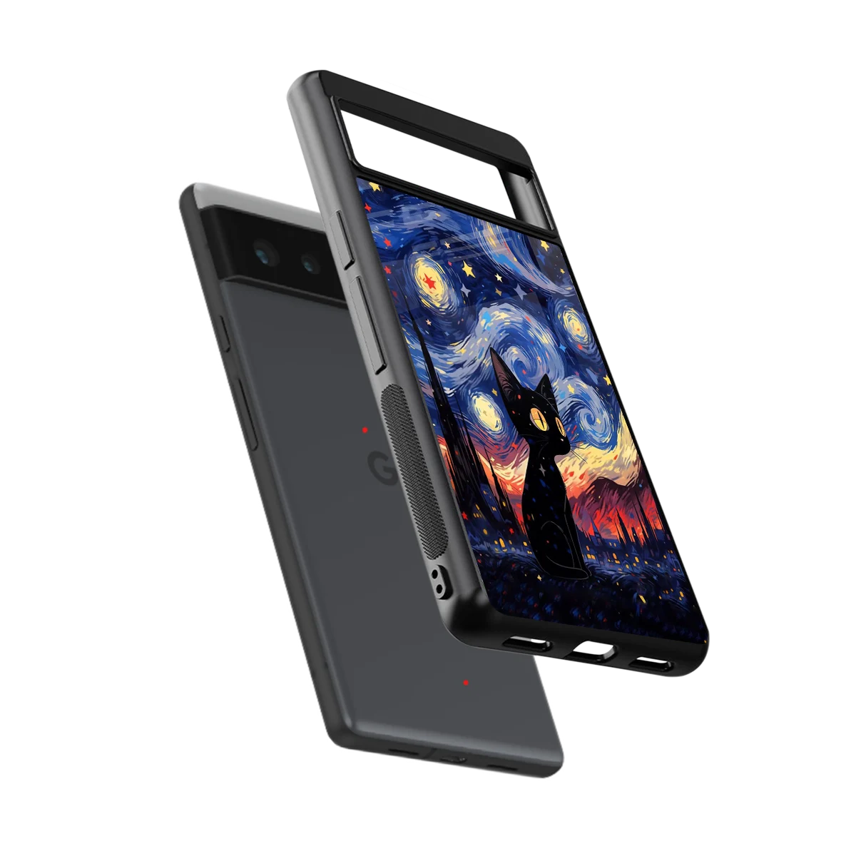 Starry Whiskers sleek google pixel 6a cover with tempered glass back and TPU edges