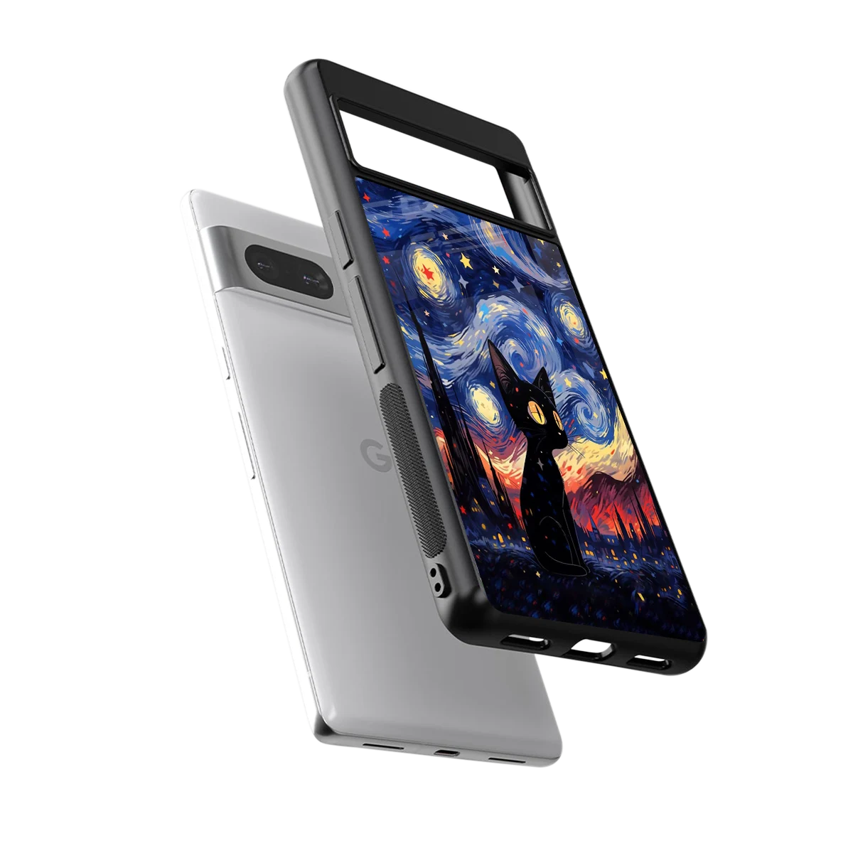 Starry Whiskers sleek google pixel 7 cover with tempered glass back and TPU edges