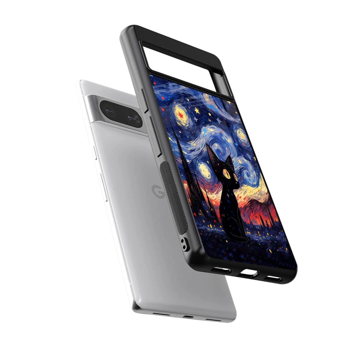 Starry Whiskers sleek google pixel 8 cover with tempered glass back and TPU edges