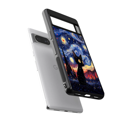 Starry Whiskers sleek google pixel 8 cover with tempered glass back and TPU edges
