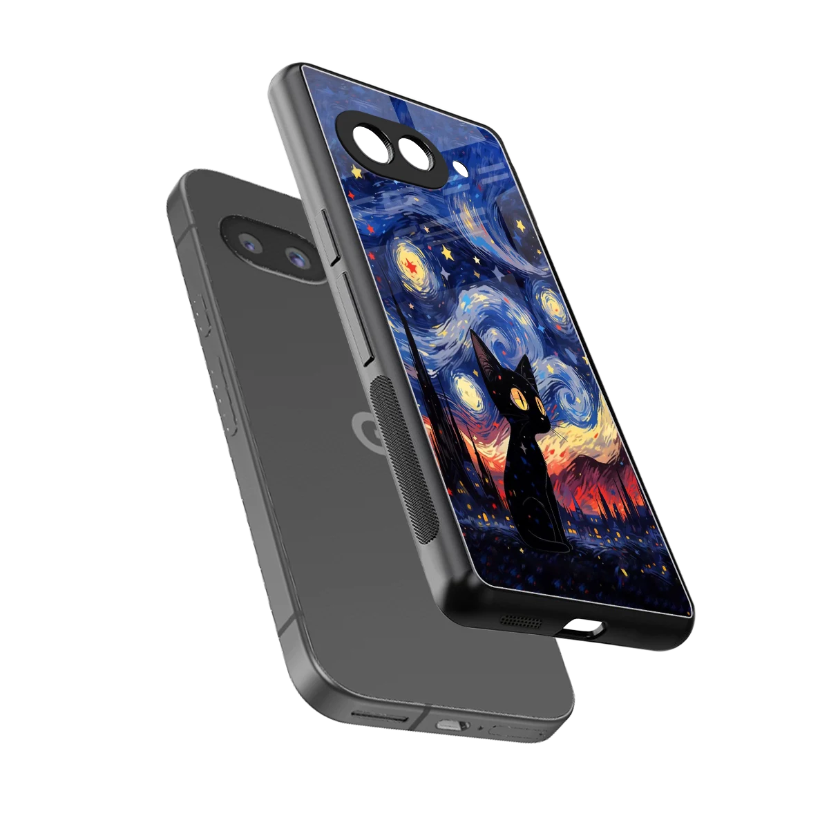 Starry Whiskers sleek google pixel 10a cover with tempered glass back and TPU edges