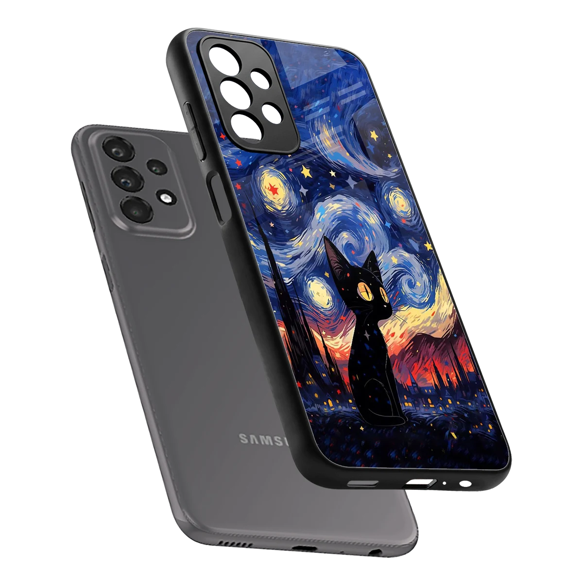 Starry Whiskers sleek samsung galaxy a23 cover with tempered glass back and TPU edges