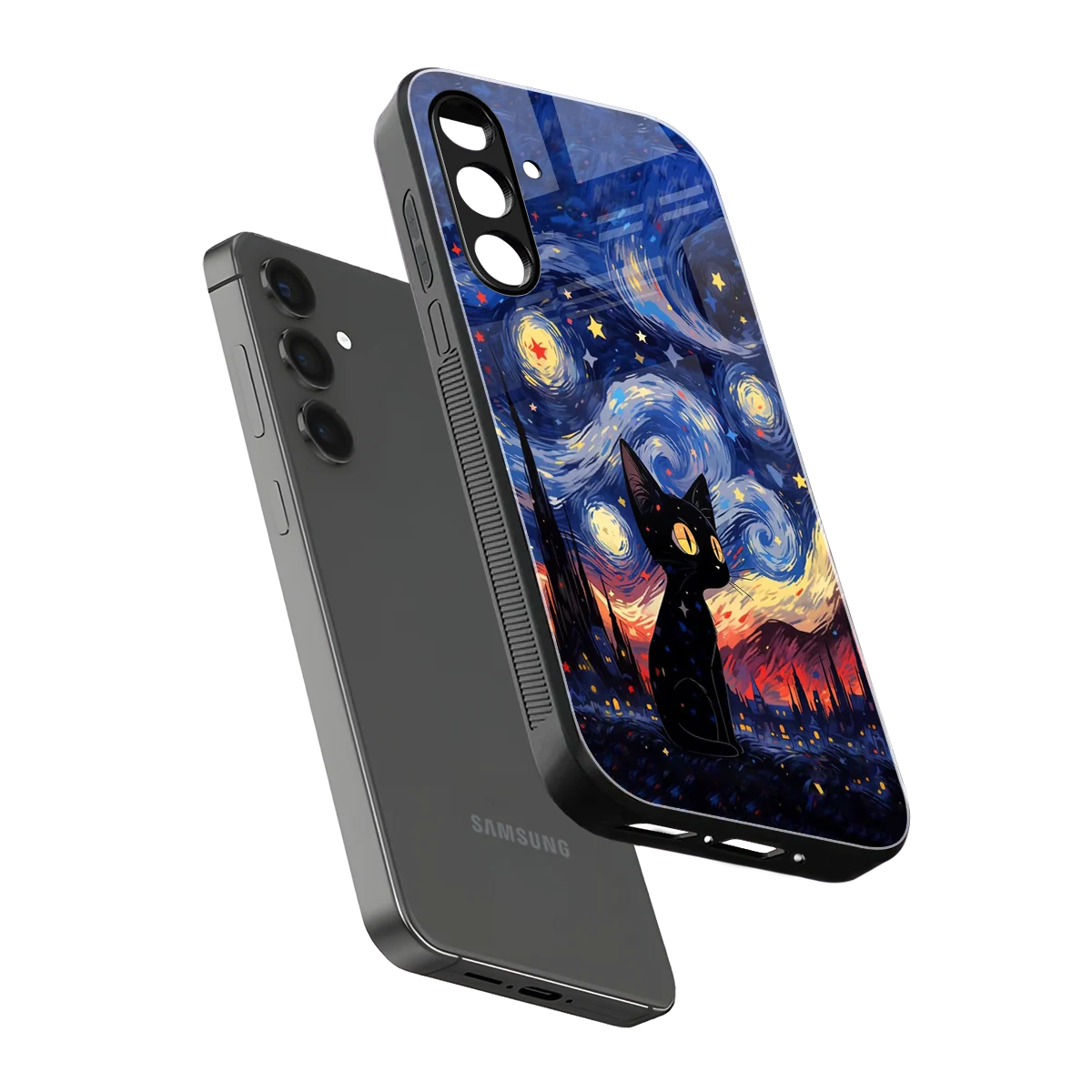 Starry Whiskers sleek samsung galaxy a55 5g cover with tempered glass back and TPU edges
