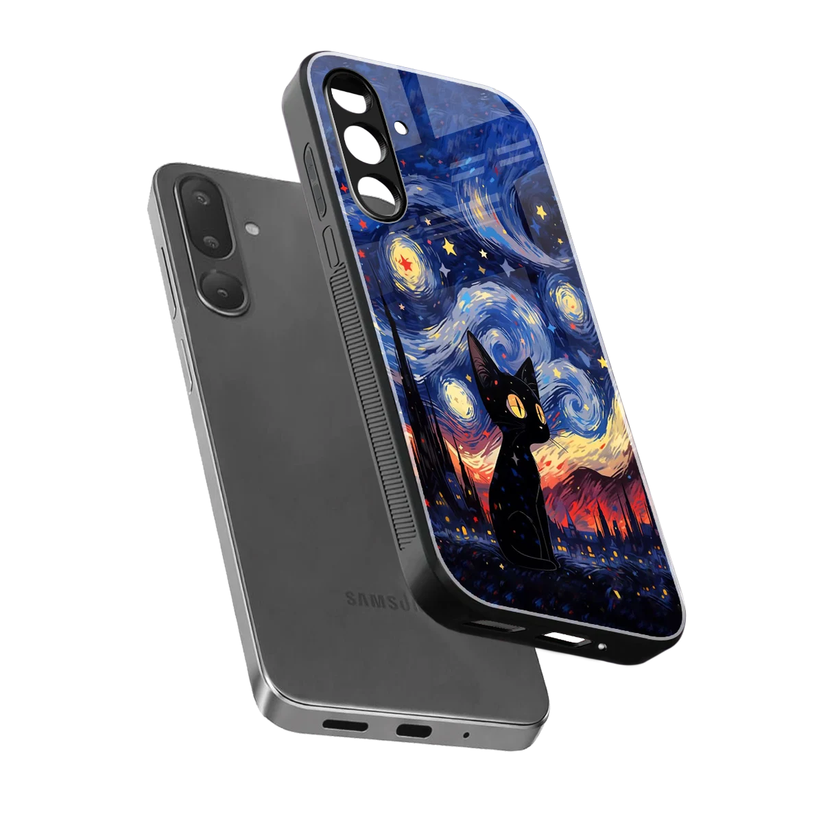 Starry Whiskers sleek samsung galaxy m36 5g cover with tempered glass back and TPU edges