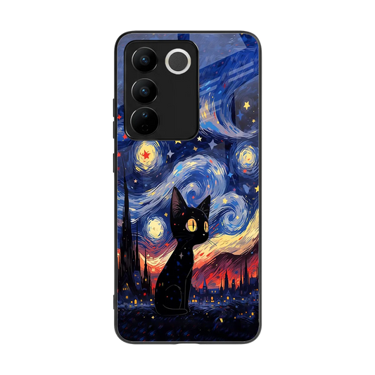 Starry Whiskers back phone cover | glass case for vivo v27 5g