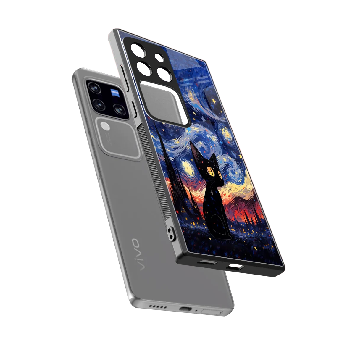 Starry Whiskers sleekvivo v30 pro cover with tempered glass back and TPU edges