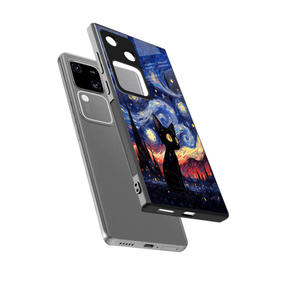 Starry Whiskers sleek vivo v30 cover with tempered glass back and TPU edges