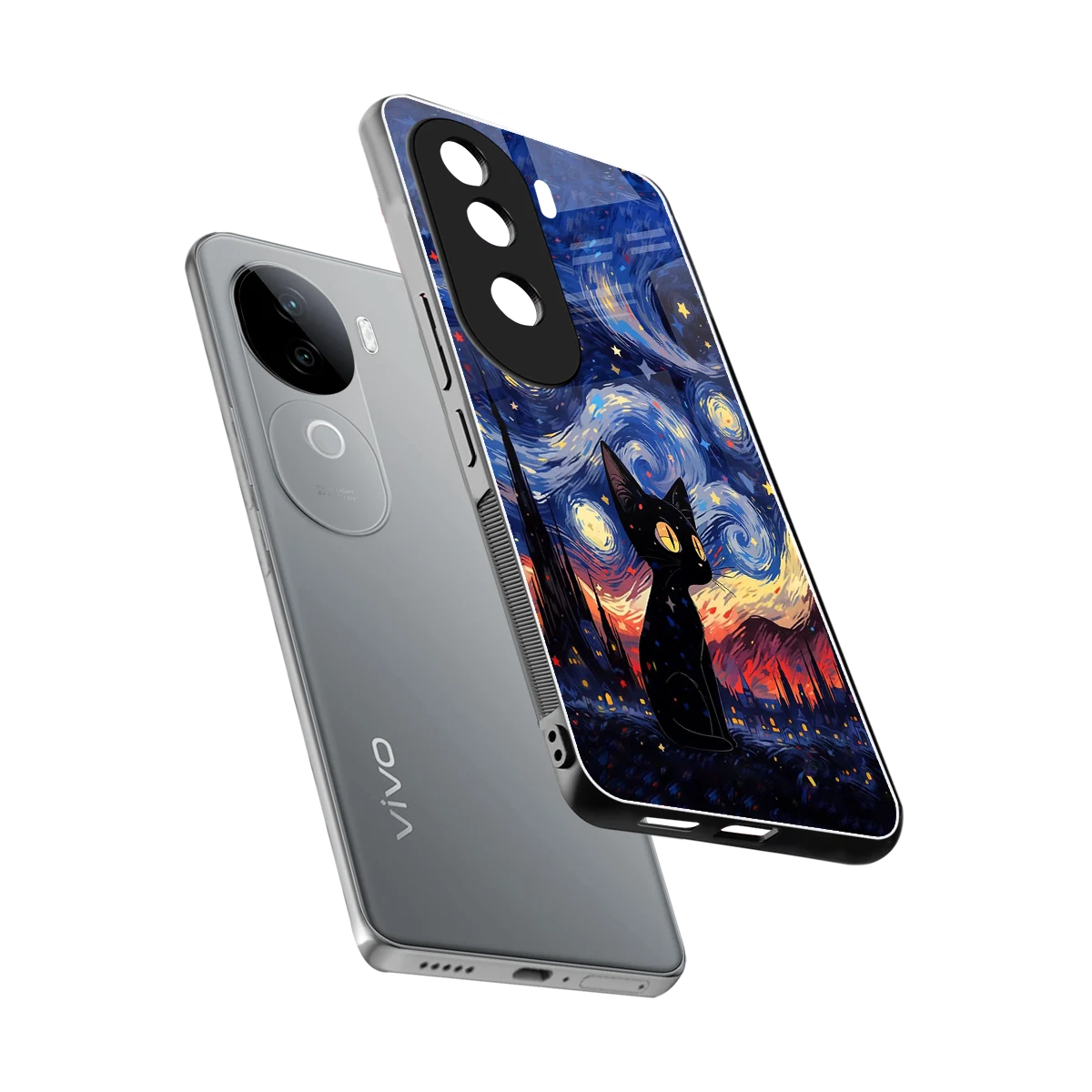 Starry Whiskers sleek vivo v40e cover with tempered glass back and TPU edges